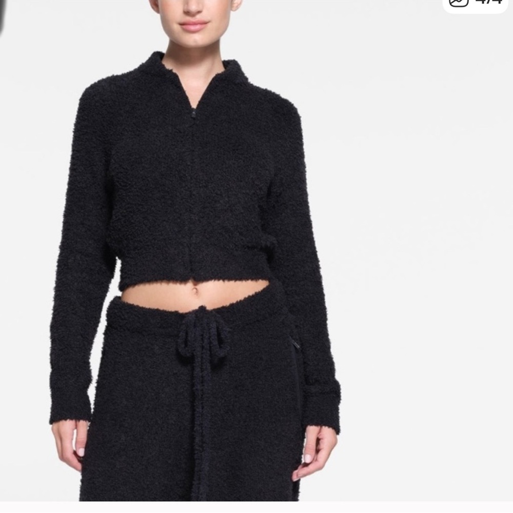 Skims Cozy Black Zip-Up Hoodie